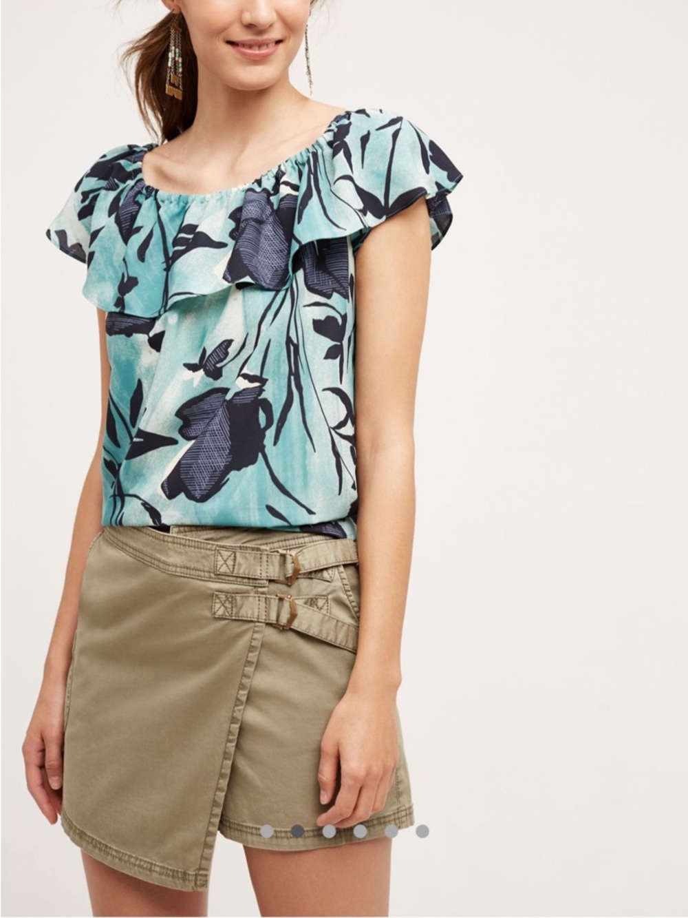 MAEVE Anthropologie Islander Off Shoulder Blue Floral Top Boho Summer Size S